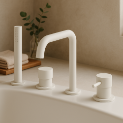 Waterevolution Flow Mitigeur de Bain à 4 Trous pour Montage sur le Bord de la Baignoire Blanc H T138HBR